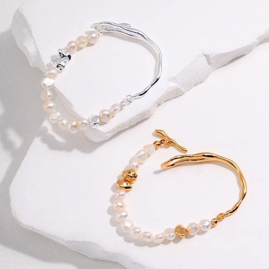 Sterling Silver Pearl Bracelet Bangle