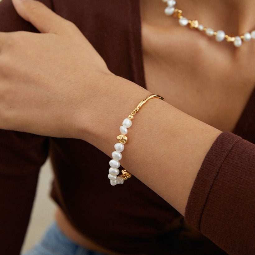 Sterling Silver Pearl Bracelet Bangle