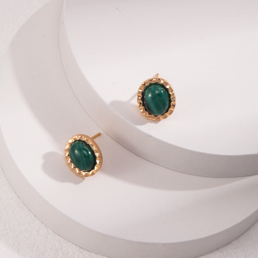 Pure Silver Malachite (Peacock Stone) Earrings