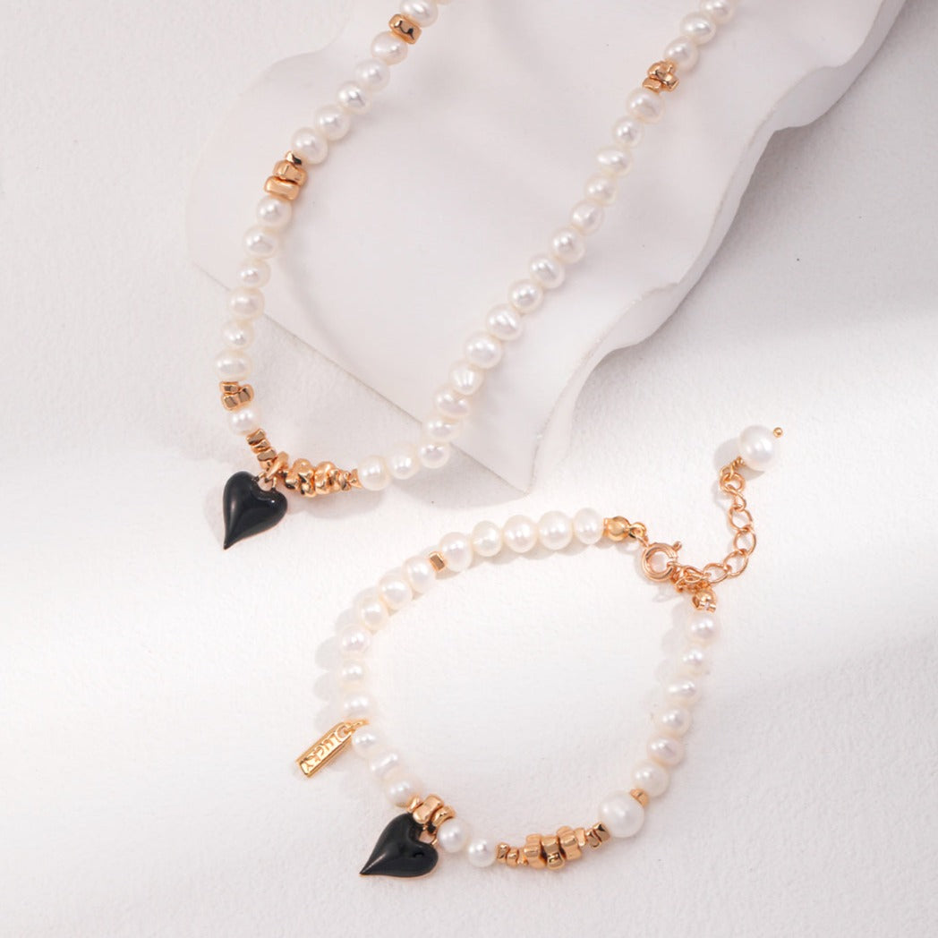 Heart Enamel Pearl Sterling Silver Necklace