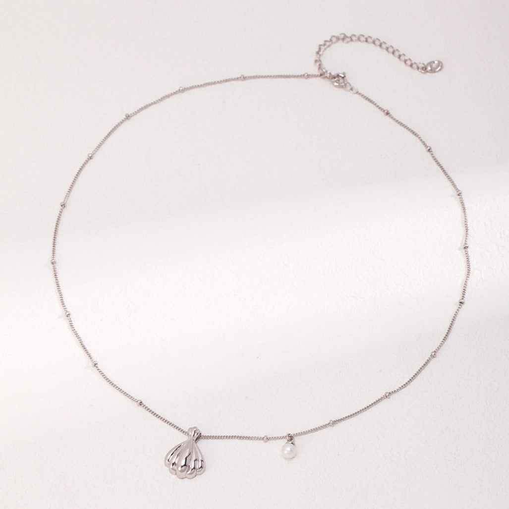 Shell Pure Silver Pearl Necklace