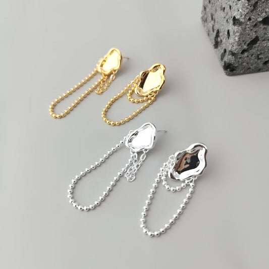 Silver Original Color/Vintage Gold Tassel Earrings - Mirror Pool Series