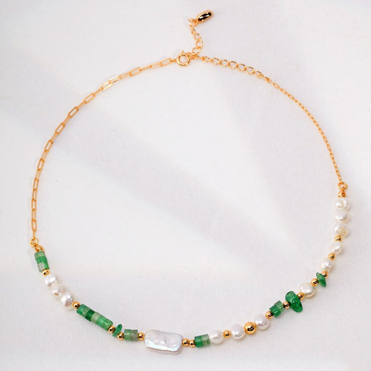 Green Gem Silver Pearl Necklace