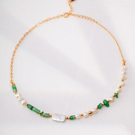Pure Silver & Jade/Green Pearl Necklace