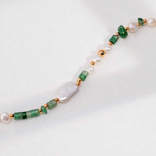 Green Gem Silver Pearl Necklace
