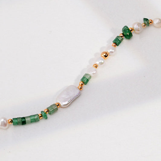 Pure Silver & Jade/Green Pearl Necklace