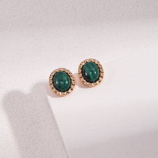 Pure Silver Malachite (Peacock Stone) Earrings