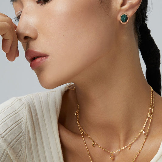 Pure Silver Malachite (Peacock Stone) Earrings