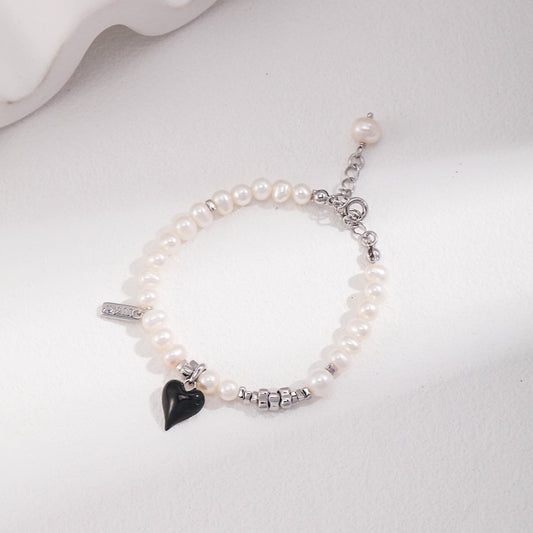 Heart Enamel Pearl Bracelet