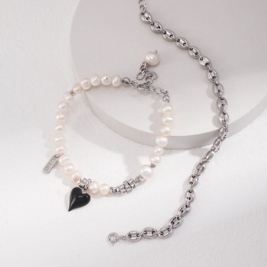 Heart Enamel Pearl Bracelet