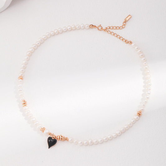 Heart Enamel Pearl Sterling Silver Necklace