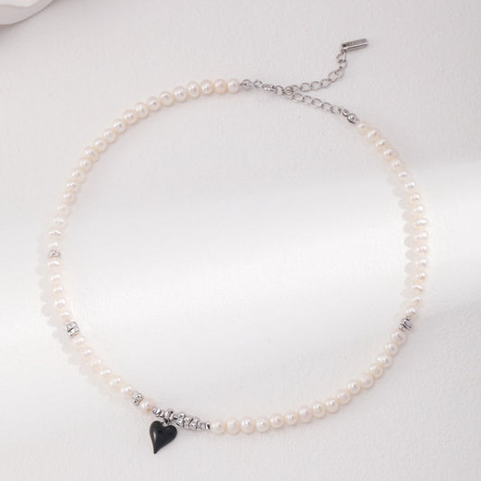 Heart Enamel Pearl Sterling Silver Necklace