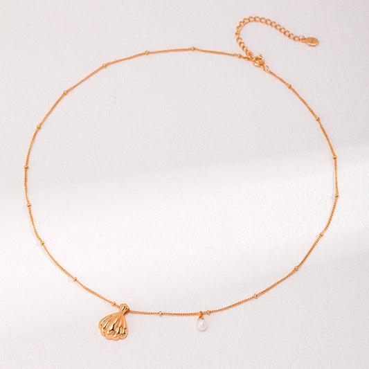 Shell Pure Silver Pearl Necklace